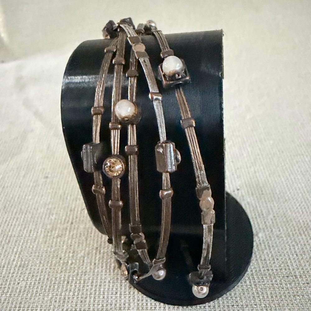 Delicate Brown Beaded Wire Bangle Stack - Women Jewelry - Picture 3 of 4